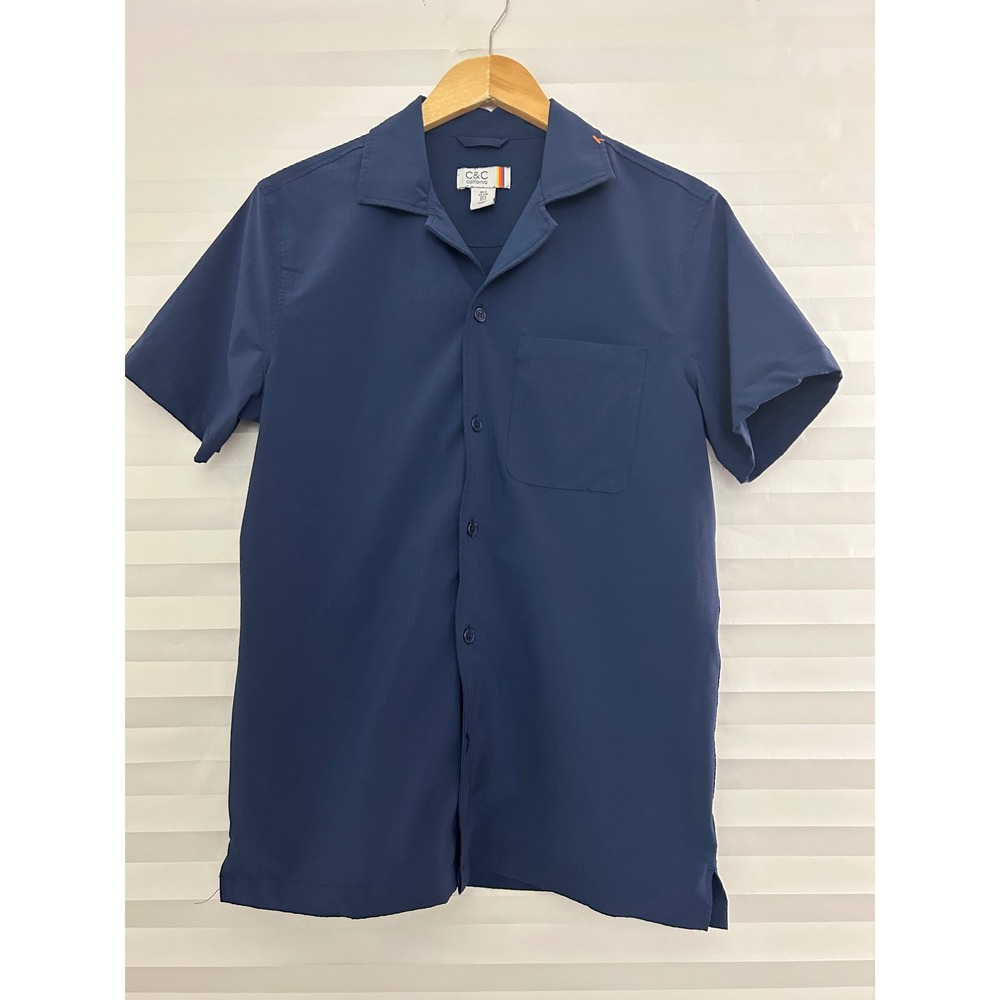 C&C California Navy Blue Short Sleeve Button Down Camp Collar Shirt Small